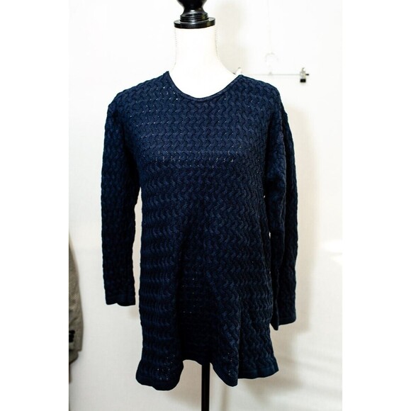 Made in Italy of Benetton Women's Navy Blue Trellis knit Sweater M - Picture 1 of 5